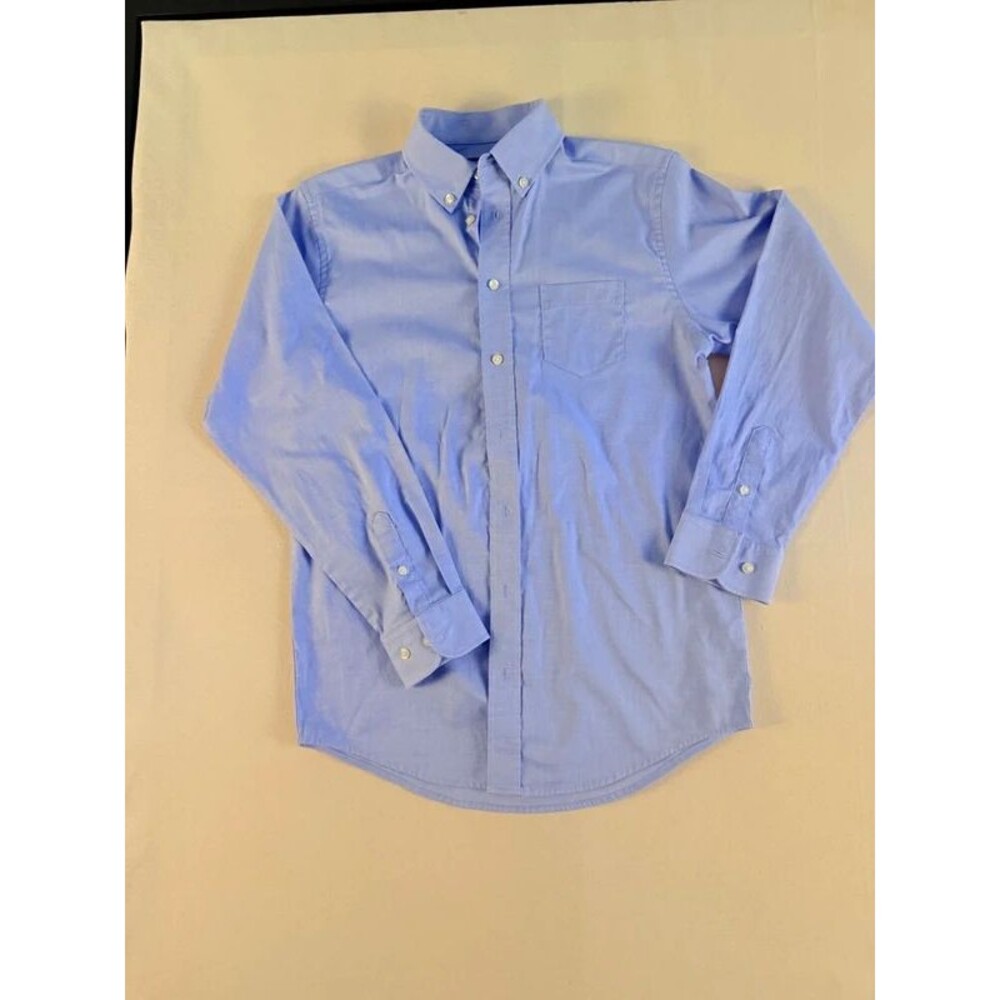 Chaps Boys Blue Stretch Long Sleeve Button Down Dress Shirt Size L (14-16)